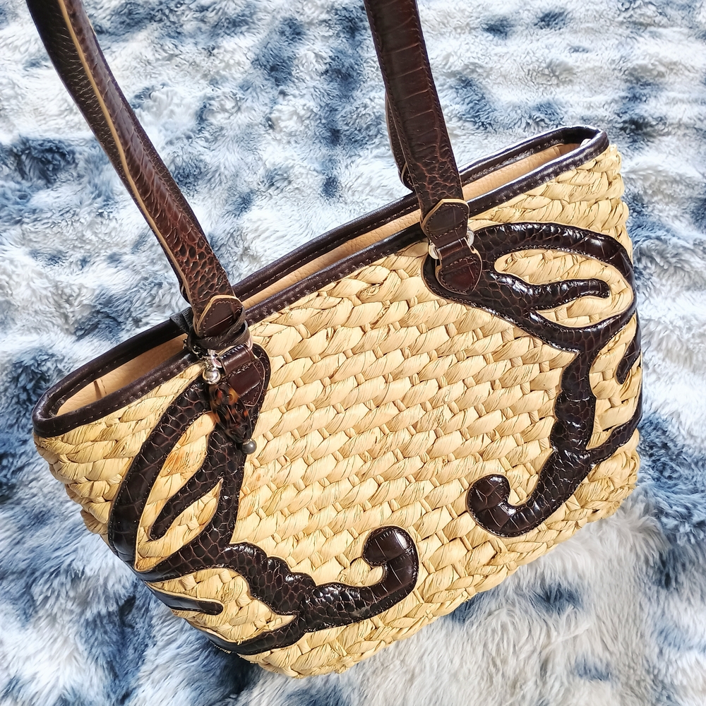 Beautiful Brighton straw and leather butterfly shoulder tote bag, 9x14, designer - Picture 10 of 14